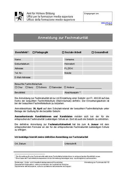 Anmeldung Fachmaturität